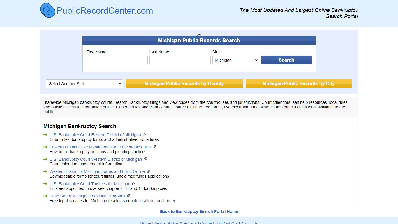 Free Michigan Bankruptcy Records Directory - Public record center